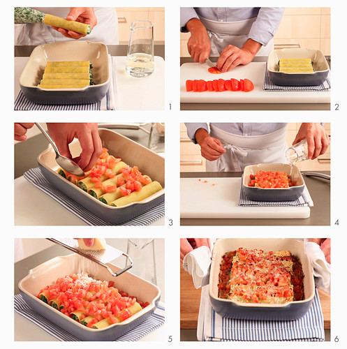 Cannelloni mit Spinat-Ricotta-Füllung und Tomaten zubereiten