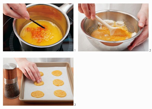 Almond and orange wafers being made