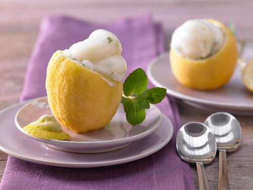 Iced lemons filled with lemon sorbet