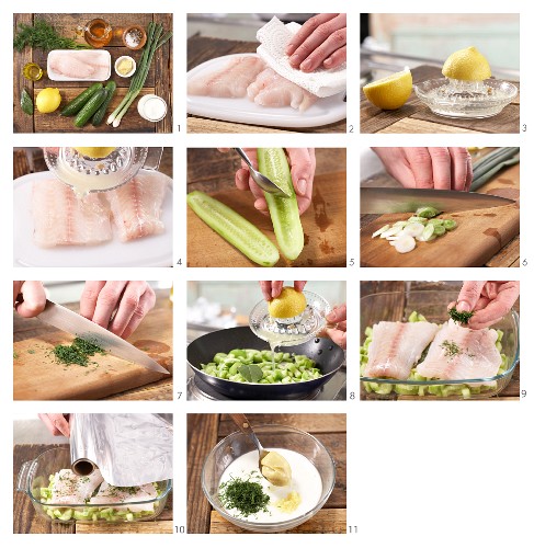 How to prepare steamed fillet of haddock on a bed of cucumber with dill sauce