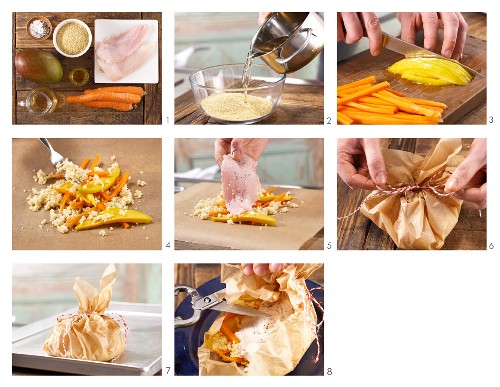 How to prepare cod en papillote with carrot and mango