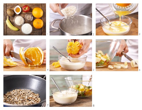 How to prepare rice with yoghurt, fresh fruit and sunflower seeds