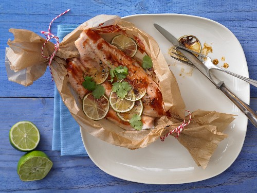 Fish and lime parcels with coriander