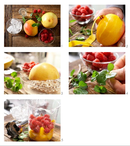 Mango-Himbeercocktail mit Grapefruitsaft zubereiten