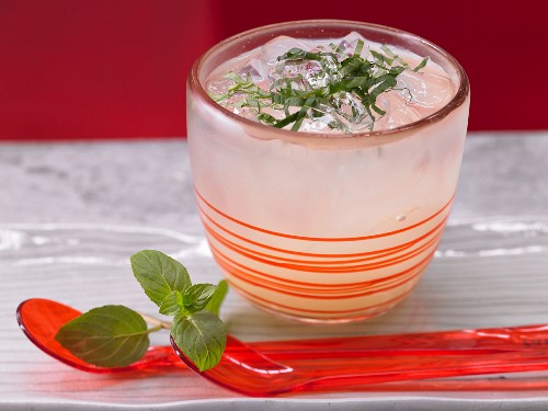 A sparkling apple and ginger drink with mint