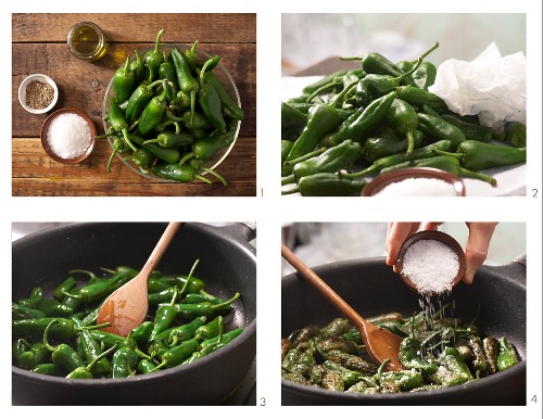 How to prepare pan-fried mini green peppers with olive oil and sea salt