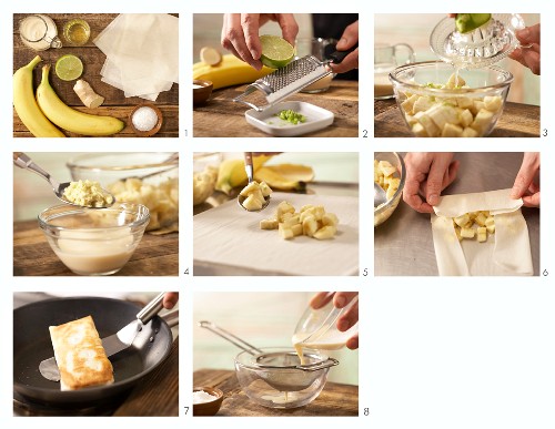 Strudel-Pfannkuchen mit Bananen und Ingwer zubereiten