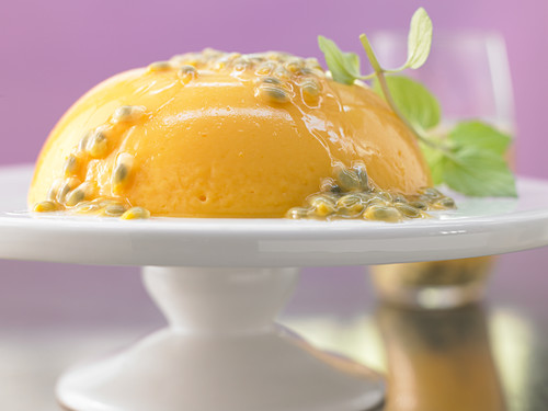 Mango and passion fruit ice cream with mint