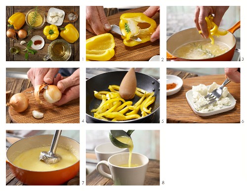 Pepper and polenta soup being made