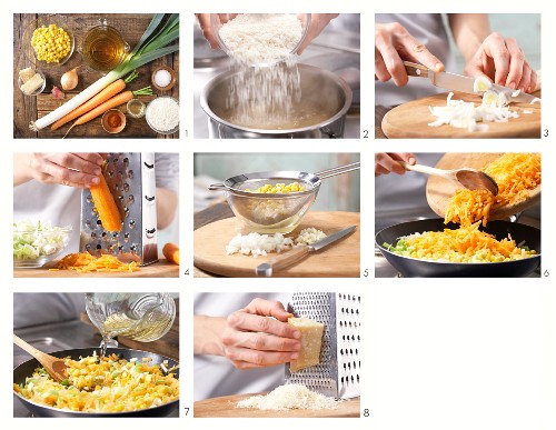 How to prepare a quick vegetable risotto with corn and carrots
