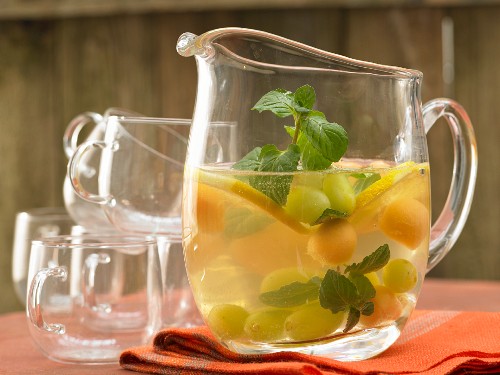 White sangria with grapes and melon