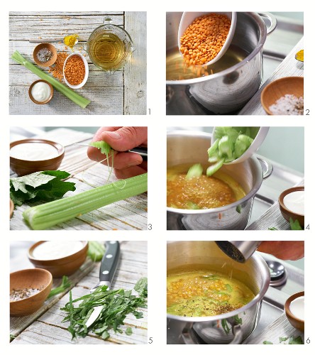 Lentil soup being made