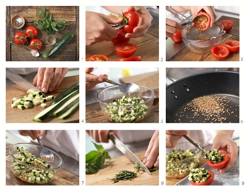 How to prepare stuffed tomatoes with courgettes and mint
