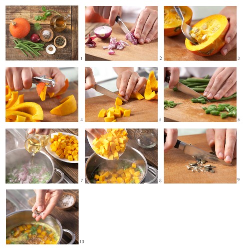 How to make a pumpkin dish with green beans and red onion