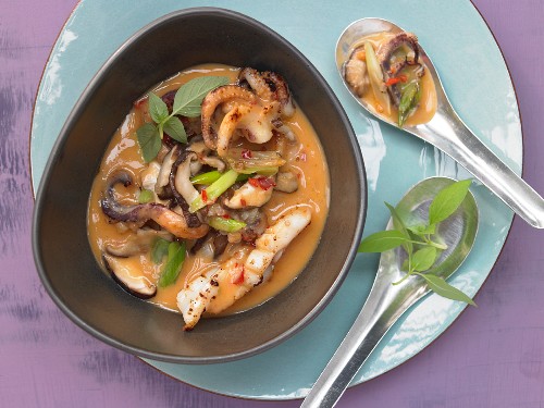 Thai Calamari with coconut milk and shiitake mushrooms