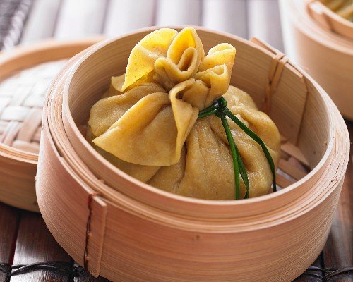 Steamed dumplings stuffed with bok choy and tofu