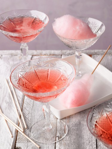 'Sweet Dream' cocktails served with candy floss on sticks