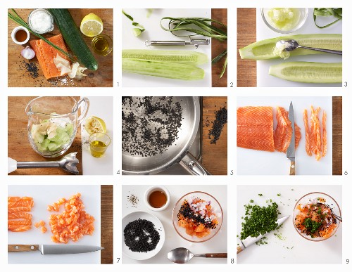 How to make cold cucumber soup with a salmon steak
