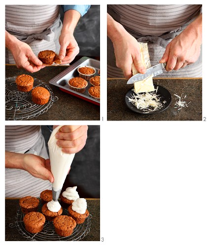 Small Mont Blanc cakes being decorated