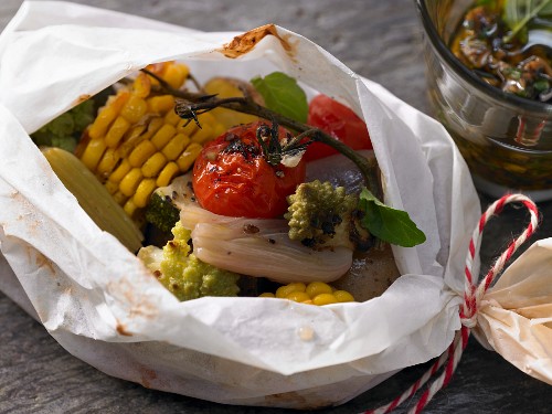 Autumnal vegetables cooked in parchment