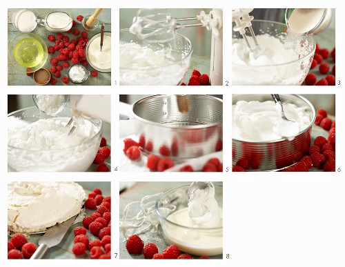 How to make pavlova with berries (meringue cake with fresh raspberries and yoghurt, Australia)