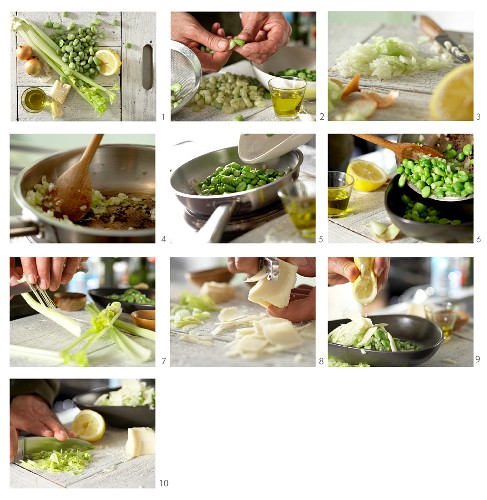 How to make broad beans with celery and Parmesan