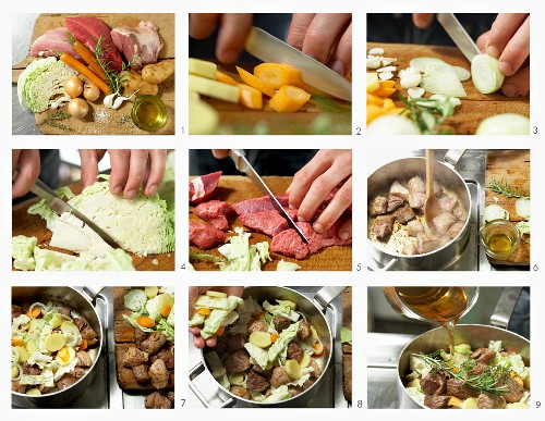 Pichelsteiner (a Bavarian meat stew) being prepared