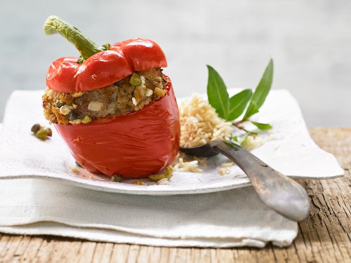 A stuffed pepper with mince and vegetables