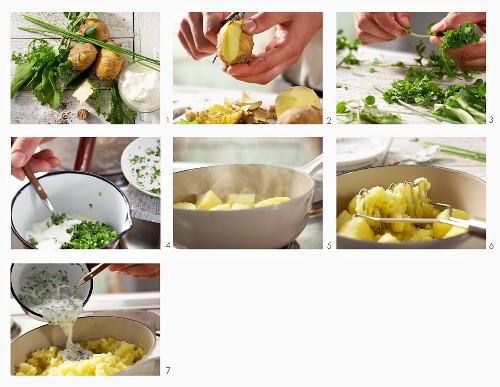 Kräuterkartoffelpüree mit Dickmilch zubereiten
