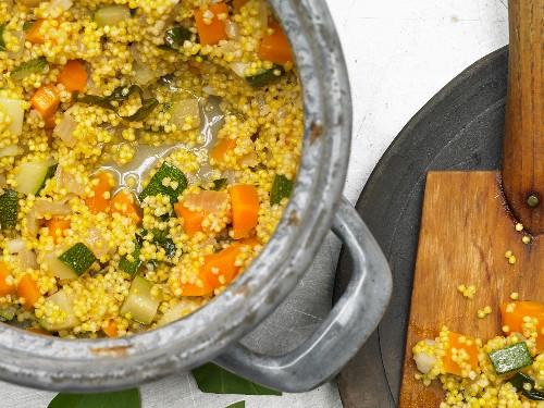 Millet with zucchini and carrots (close up)
