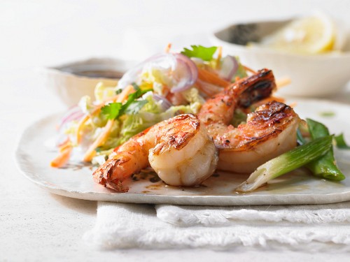 Shrimps in a sweet and spicy glaze with bok choy