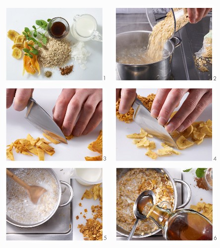 How to make wild rice porridge with dried mango and cardamom