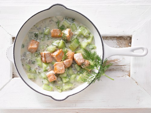 Salmon and cucumber with dill and aniseed liqueur