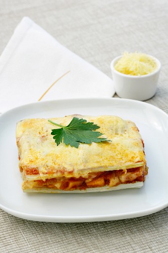 A serving of vegetable lasagne with chard