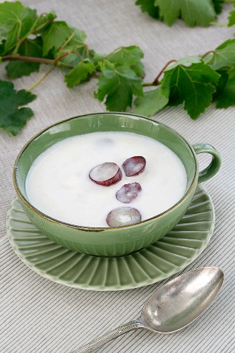 Ajo Blanco (cold garlic soup, Spain) with almonds