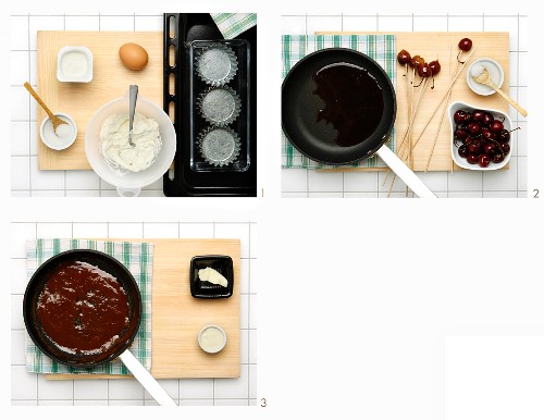 How to make small cheesecakes with caramelised cherries