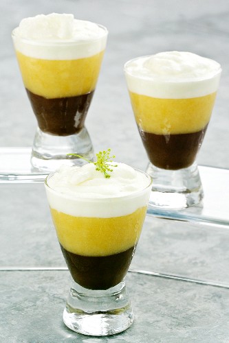 Chocolate orange layer dessert with vanilla foam