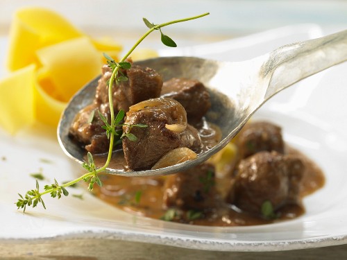 Belgian beef stew with beer and onion gravy