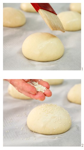 Hamburger buns being made