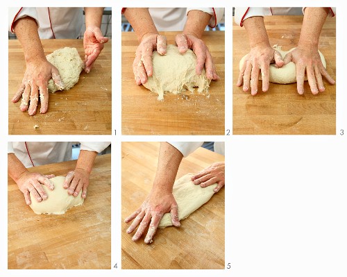Dough being kneaded by hand