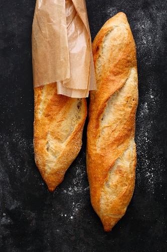 Crusty rustic-style baguettes with quark