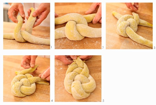 Mustard bread with sesame seeds being plaited