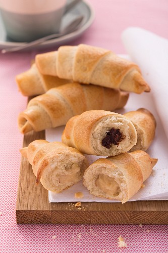 Croissants filled with chocolate and marzipan