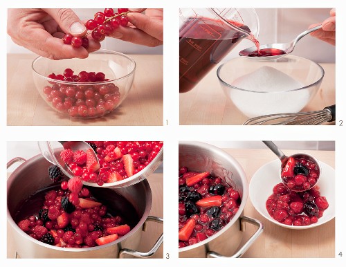 Preparing red fruit jelly