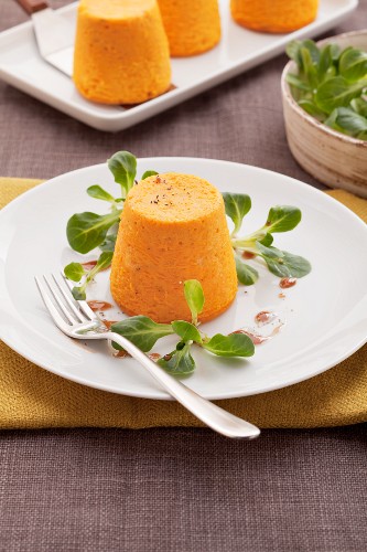 Pumpkin flans with lambs lettuce