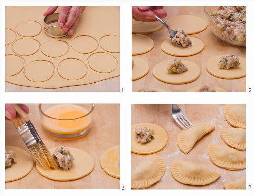 Celery-filled ravioli being made