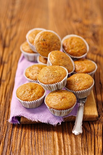 Carrot muffins on a kitchen table