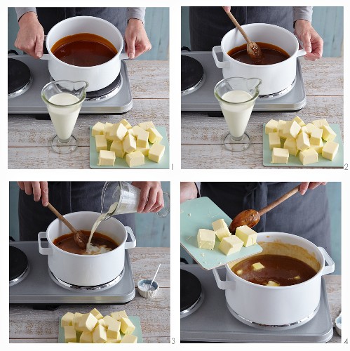 Salted caramel spread with fleur de sel being made