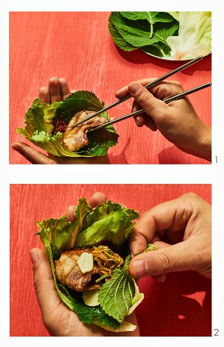 Samgyeopsal Gui - Gegrillten Schweinebauch im Salatblatt aus Korea zubereiten