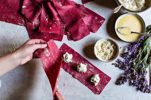 Making beetroot ravioli